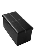 Juvale Faux, Folding, Wooden, Leather, Storage, Ottoman with Contrast Stitch Design 30 x 15 x 15 Inches, Black