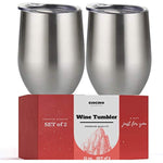 Wine Tumbler - Set of 2 - Stainless Steel Double Walled Vacuum Insulated Stemless Wine Glass Cup Travel Tumbler With Lid -12 Ounce