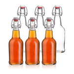 California Home Goods 16 Ounce Grolsch Beer Bottles with EZ Caps, Resealable & Reusable, Clear, Set of 6