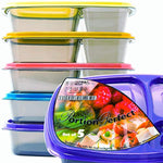 Portion/Perfect 3 Compartment Meal Prep Containers - Super Tough, Airtight, 40% Thicker BPA Free Bento Box For Adults | Reusable & Guaranteed Not To Melt in Microwave Or Dishwasher | New Set Of 5