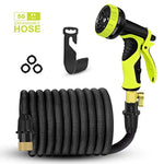 2018 Upgraded Expandable Garden Hose,Best 50 Ft Flexible Water Hose with 9 High Pressure Spray Nozzle,Solid Brass Connector Fittings no Rust&Leak, Double Latex Core&Extra Strength Fabric(50FT) (black)