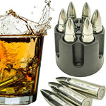 WHISKEY STONES EXTRA LARGE 6 LASER ENGRAVED STAINLESS STEEL BULLETS with Revolver Barrel Base. Reusable Chilling Rocks Stone Ice Cubes Chillers Cool Gift Set for Men Father Dad or Military by TANGRA