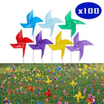 Tsocent Multi-Color Pinwheels Set (Pack of 100) - Outdoor Windmill for Yard Garden Party Decoration with Pole - Toy Wind Spinners Gifts for Kids (8 Dozen Plus)