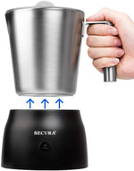 Secura 4 in 1 Electric Automatic Milk Frother and Hot Chocolate Maker Machine 8.45 oz Stainless Steel Dishwasher Safe Cordless Removable Milk Jug