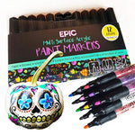 EPIC - Opaque Acrylic Paint Markers - Set of 12 - For Painting Rocks, Pumpkins, Ceramic, Porcelain, Wood, Fabric, Canvas - Medium tip - Permanent Water Based Paint Pens