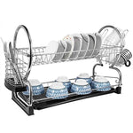 2-Tier Dish Rack and DrainBoard 22" x15 x10" Kitchen Chrome Cup Dish Drying Rack Tray Cultery Dish Drainer