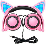 ZoeeTree Cat Ear Headphones, Kids Headphones Flashing Glowing Cosplay Fancy Foldable Over-Ear Gaming Headsets with LED Flash Light for Children,Compatible for iPhone 6S,Android Phone (Pink)