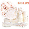 300PCS Rose Gold Paper Party Supplies - Disposable Paper Plates Dinnerware Set Rose Gold Dots 50 Dinner Plates 50 Dessert Plates 50 Cups 50 Napkins 50 Straws 50 Balloons Birthday Party Wedding Holiday