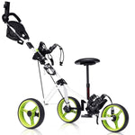 Tangkula Golf PushCart Swivel Foldable 3 Wheel Push Pull Cart Golf Trolley with Seat Scoreboard Bag Golf Push Cart