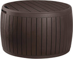 Keter Circa 37 Gallon Round Deck Box, Patio Table for Outdoor Cushion Storage, Brown