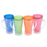 Double Wall Gel Freezer Beer Mug - Frosty Mugs Freezable Drinking Cups with Handle, Classic Style for Enjoying Beer, Juice, Soda at Parties, Outside Activity(Set of 4, Each for 15 oz)