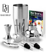 5 Piece Deluxe 24 Oz. Cocktail Shaker Bar Set by Bar Brat ™ / Bonus 130+ Cocktail Recipes (ebook) / Jigger, 2 Pour Spouts, Waiters Corkscrew/Mix Any Drink to Perfection