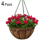 Amagabeli 4 Pack Metal Hanging Planter Basket with Coco Coir Liner 14 Inch Round Wire Plant Holder with Chain Porch Decor Flower Pots Hanger Garden Decoration Indoor Outdoor Watering Hanging Baskets