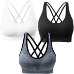 AKAMC 3 Pack Women's Medium Support Cross Back Wirefree Removable Cups Yoga Sport Bra