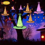 Opard Halloween Decorations Outdoor 8Pcs Hanging Glowing Lighted Witch Hat Decorations String Lights Battery Operated Halloween Décor for Outdoor Yard Tree