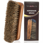 TAKAVU 6.7" Horsehair Shoe Shine Brush - 100% Soft Genuine Horse Hair Bristles - Unique Concave Design Wood Handle - Comfortable Grip, Anti Slip - for Boots, Shoes & Other Leather Care (#1)