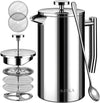 BAYKA French Press Coffee Maker, Stainless Steel 34oz Double-Wall Metal Insulated Coffee Tea Makers with 4 Level Filtration System, Rust-Free, Dishwasher Safe