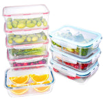 Plastic and Glass Food Containers with lids 8 Pack, KOMUEE Airtight Leak Proof Easy Snap Lock, BPA Free,FDA Approved,Set for Lunch Containers Kitchen Use,Microwave, Oven, Freezer and Dishwasher Safe