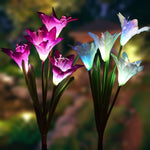 AWJ Products [4 Pack] Solar Lights Outdoor - Solar Garden Lights with 16 Lily Flowers | Color Changing LED Solar Stake Lights for Garden, Patio, Path, Backyard