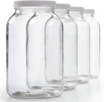 4 Pack - 1 Gallon Glass Jar w/Plastic Airtight Lid, Muslin Cloth, Rubber Band - Wide Mouth Easy Clean - BPA Free & Dishwasher Safe - Kombucha, Kefir, Canning, Sun Tea, Fermentation, Food Storage