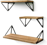 BAYKA Floating Mounted Set of 3 Rustic Wood Wall Shelves for Living Room, Bedroom, Bathroom