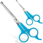 Elfirly Dog Grooming Scissors Set - 2 Pet Grooming Scissors – Safe Rounded Tips – 1 Small Micro Serrated Dog Trimming Scissor For Face, Ear, Nose & Paw + 1 Larger Dog Scissor