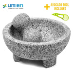 Granite Mortar and Pestle Set guacamole bowl Molcajete 8 Inch - Natural Stone Grinder for Spices, Seasonings, Pastes, Pestos and Guacamole - Extra Bonus Avocado Tool Included